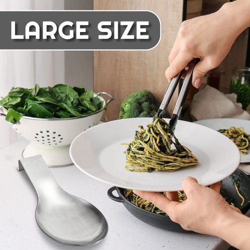 Nuanchu 20 Pcs Stainless Steel Spoon Rest Spatula Ladle Holder Spoon for Stove Top Heavy Duty Spatula Holder for Countertop Dishwasher Safe Utensil Rest for Kitchen, 3.8 x 9.6" (Silver)