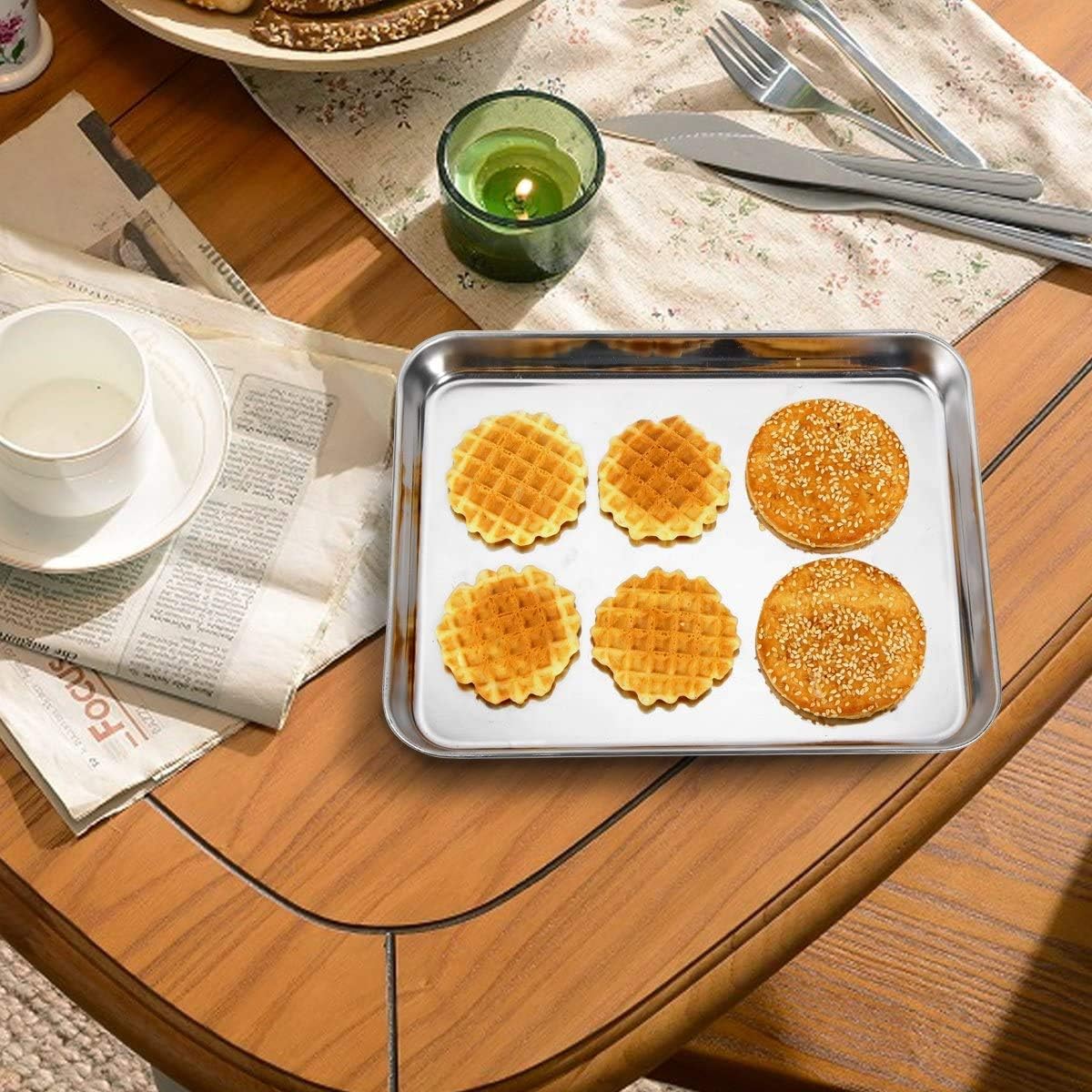 Wildone Baking Sheet Set - Stainless Steel Cookie Pan with Cooling Racks | 2 Sheets & 2 Racks, 9 x 7 x 1 Inch