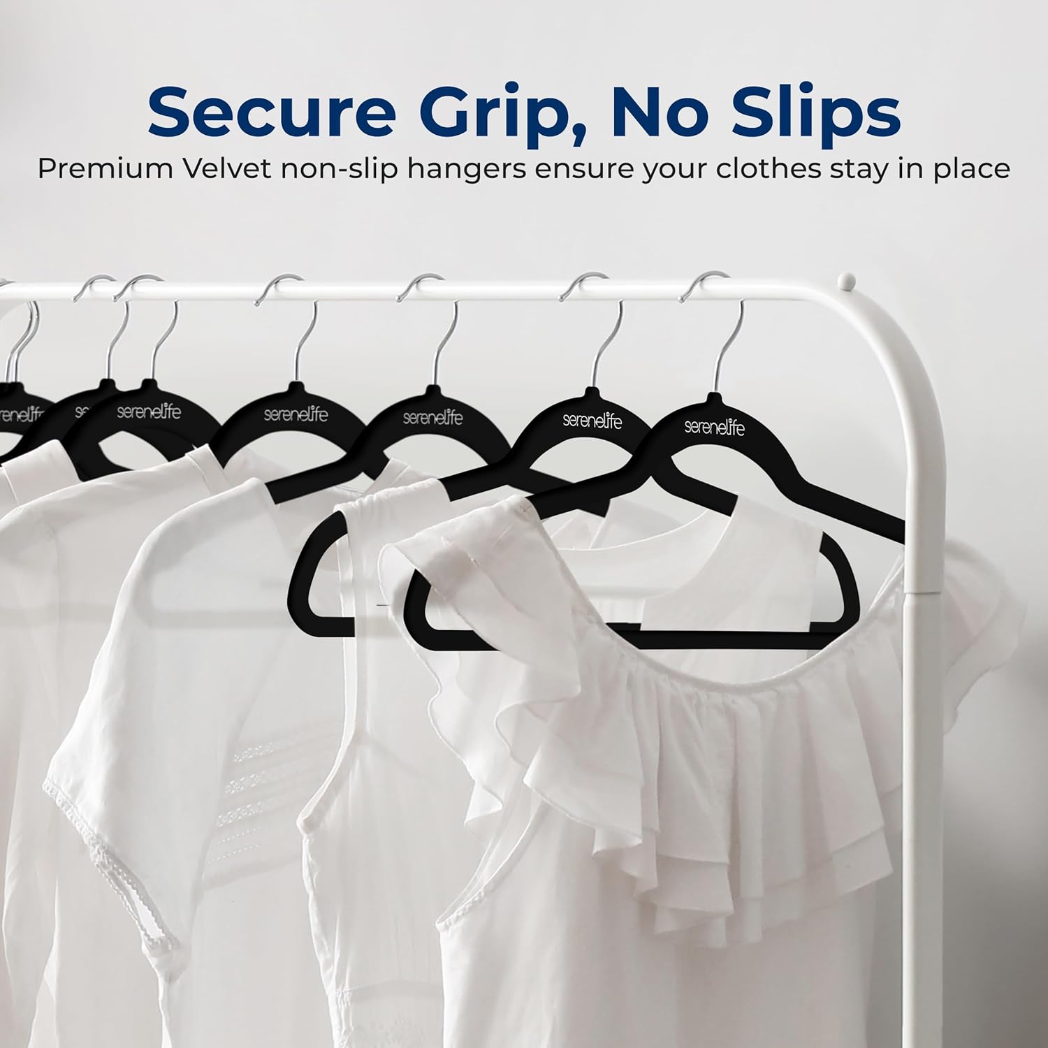 SereneLife Velvet Hangers 100 Pack - Slim Non-Slip Black Clothes Hangers with Chrome 360° Swivel Hook, Durable 10 lbs Capacity for Closet Organization