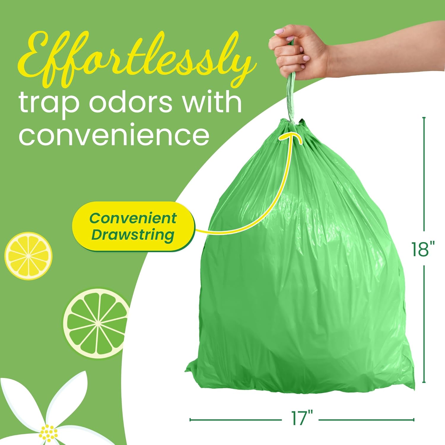Reli 4 Gallon Trash Bags - Citrus Scented Drawstring Liners for Small Trash Cans | 100 Count