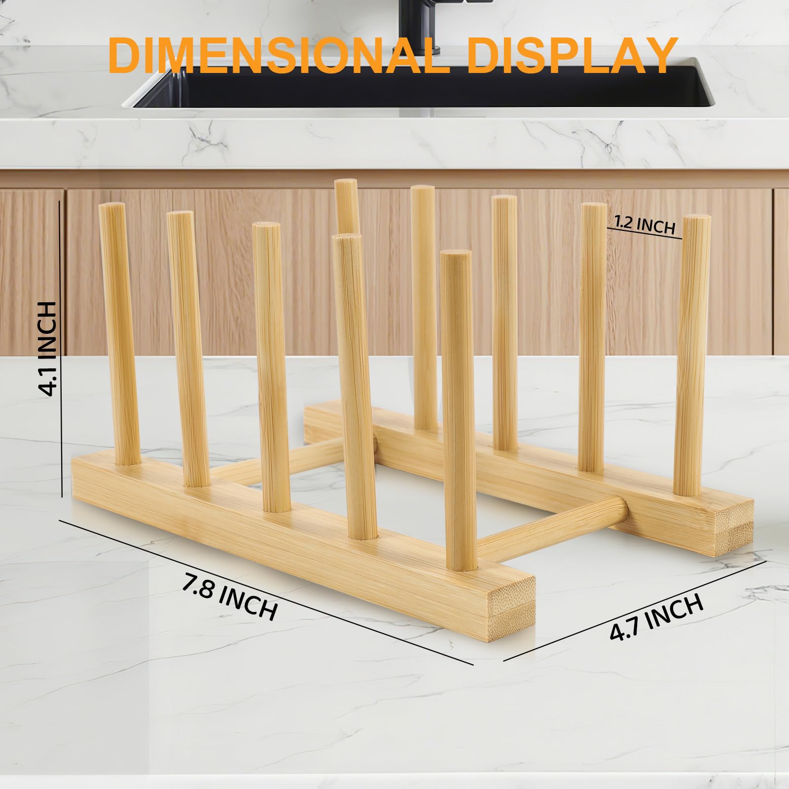 SAMEBUTECO 2-Pack Bamboo Kitchen Rack with 4 Slots and 5 Connector Pegs – Vertical Organizer for Plates, Pots, Lids, Bowls & Cutting Boards – Durable Wooden Dish Holder with Spare Pegs & Gift Box