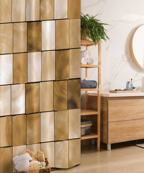 Ambesonne Beige Stall Shower Curtain, Faded Tiles Wood Cubes Squares Geometric Inspired Modern Simple Urban Boho Artwork Print, Fabric Bathroom Decor Set with Hooks, 36" W x 72" L, Brown