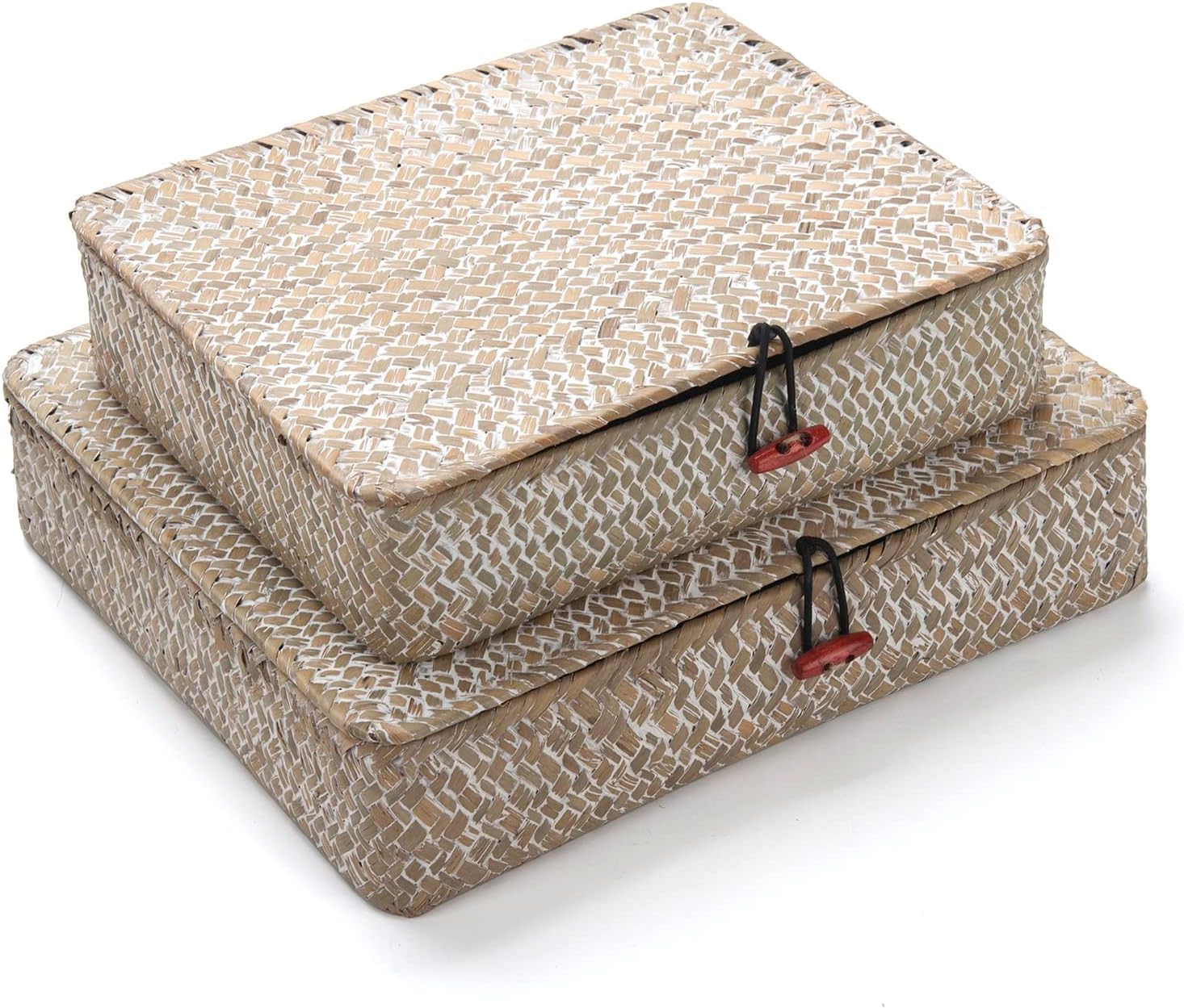 Seagrass Storage Baskets - Decorative Wicker Baskets with Lid for Organizing | Whitewash Finish