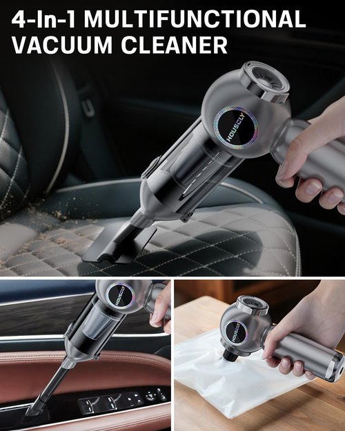 houscly Handheld Car Vacuum Portable Cordless 25000Pa High Power Small Mini Hand Vacuum Rechargeable 4-in-1 Wireless Handheld Vac for Car Office Desktop Home Cleaning Ideal Gifts for Men & Women