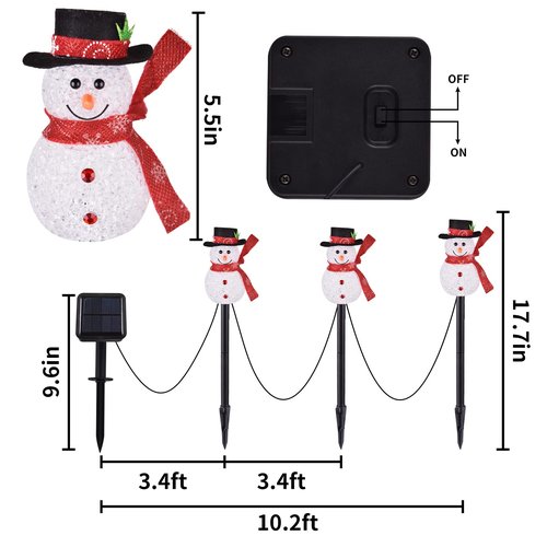 LIGHTSHINE 3PCS Snowman Shape Solar Christmas Lights Decorations, Solar Landscape Pathway Stakes Lights, Outdoor Christmas Decor for Garden, Yard, Patio, Porch (White)