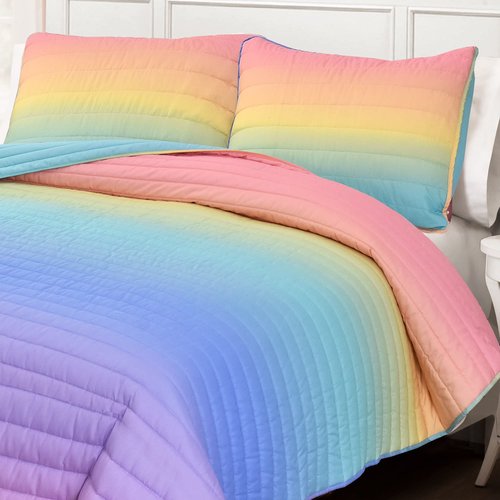 Lush Decor Rainbow Ombre 3 Piece Quilt Set, Full/Queen, Rainbow & Turquoise