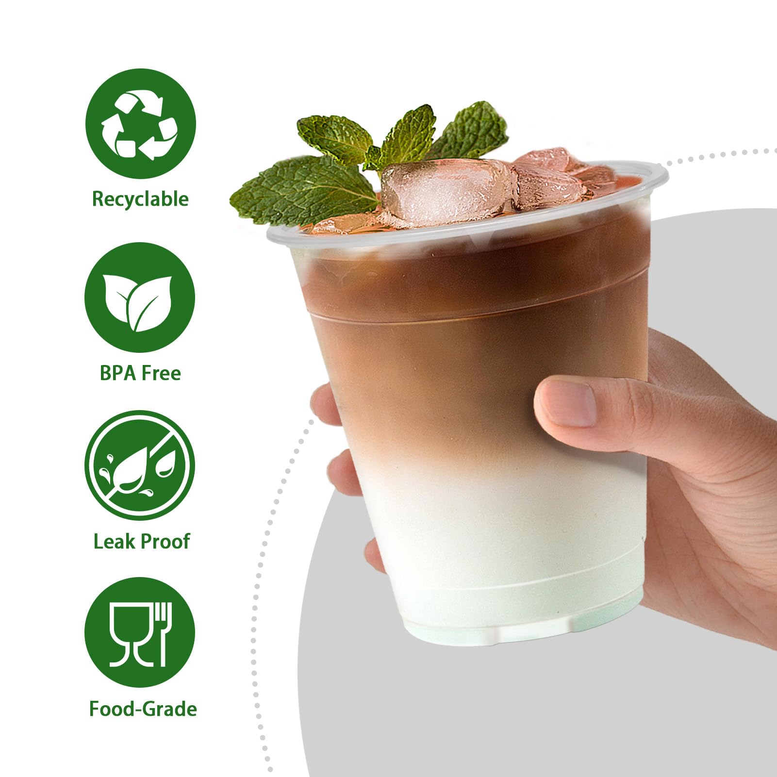 Clawsoff 12 oz Clear Plastic Cups, 300 Count Disposable Coffee Cups No Lids, 12 Ounce Cold Plastic Party Cup Bulk, PET Clear Cup for Iced Coffee, Smoothie, Cold Beverage