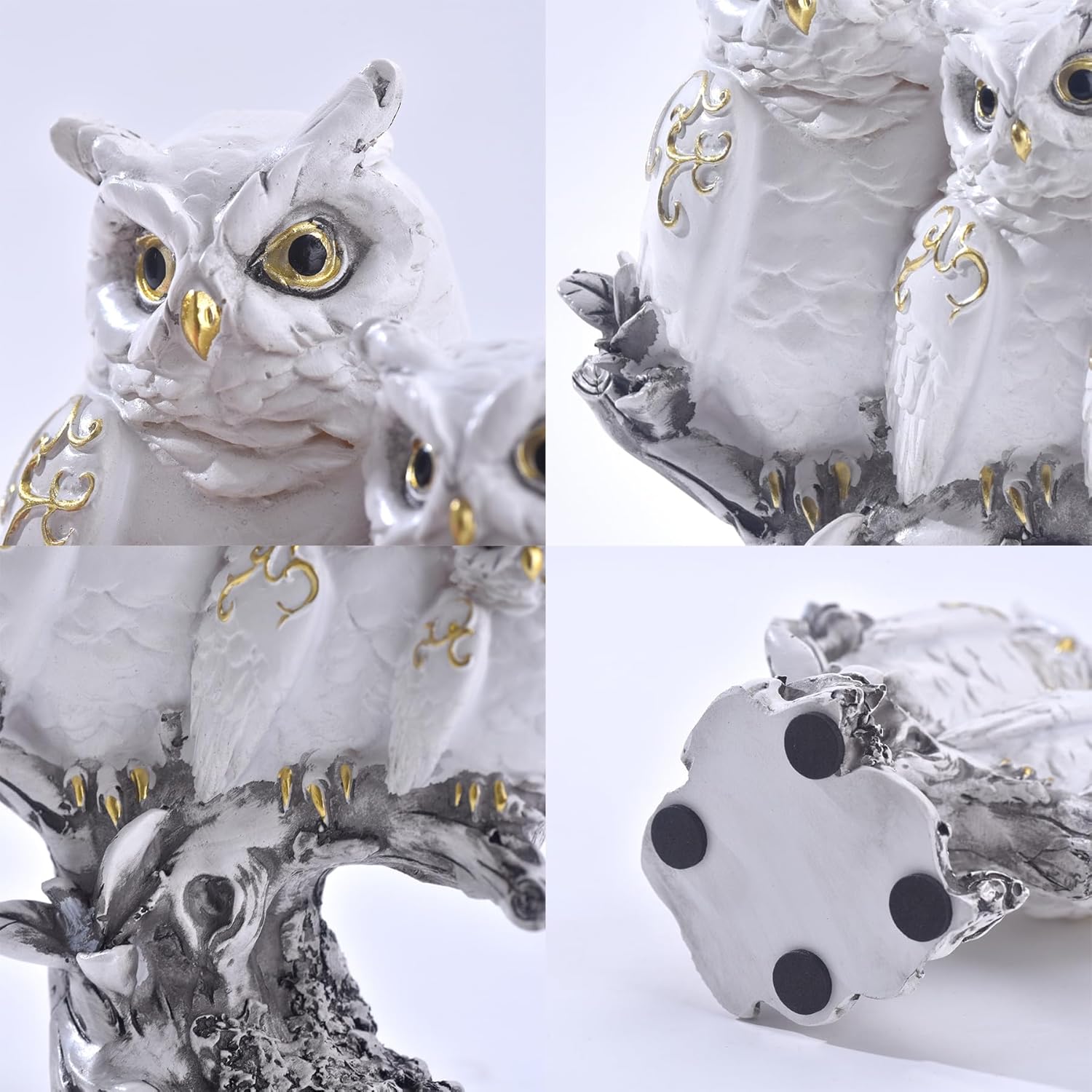 Skiennix Realistic Three Owls Figurine - Vintage Resin Statue for Home Decor | Indoor Table Accent (White)