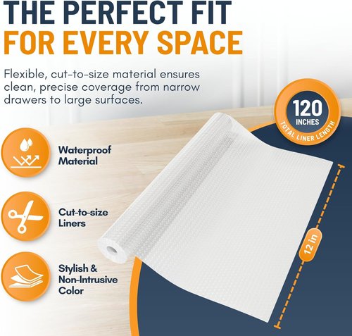 Linda’s Essentials Non-Adhesive Shelf Liner - Waterproof, Non-Slip Drawer Protector | 12 x 120 Inches