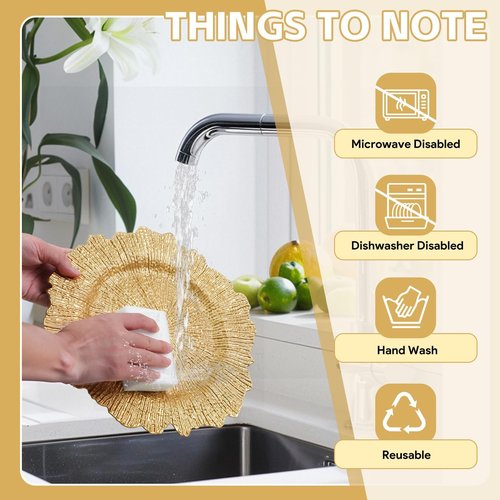 PROY 50 Pcs Gold Charger Plates Bulk, 13" Gold Reef Charger Plates for Wedding, Thanksgiving, Christmas, Plastic Chargers for Dinner Plates