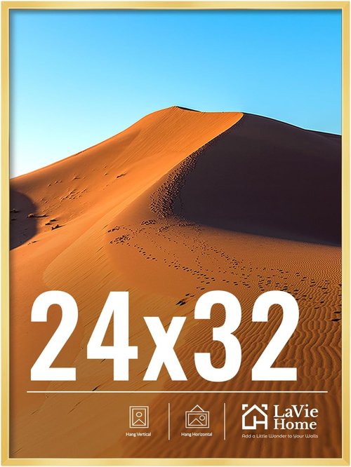 LaVie Home 24x32 Gold Picture Frame - HD Plexiglass Wall Display for Vertical or Horizontal Use