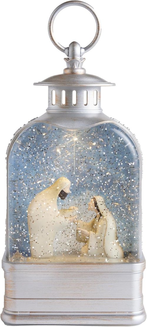 Love's Pure Light by Kate Lee - 10" Light-Up Nativity Lantern with 'Silent Night' Music | Glitter Snowglobe Manger Scene