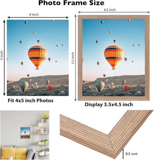 JCJMY 4x5 Rustic Brown Picture Frame - Versatile Wall & Tabletop Display with Shatter-Resistant Plexiglass