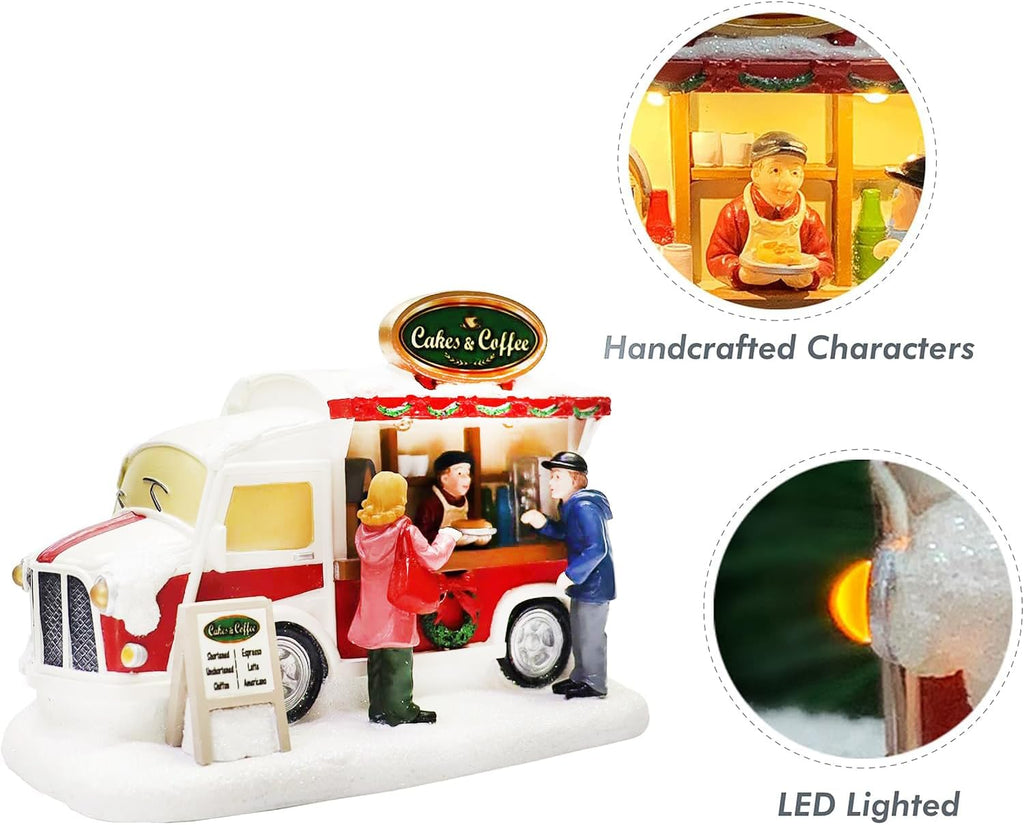 Moments In Time Christmas Village Lighted LED Food Truck Scene - Hand-Painted Holiday Décor