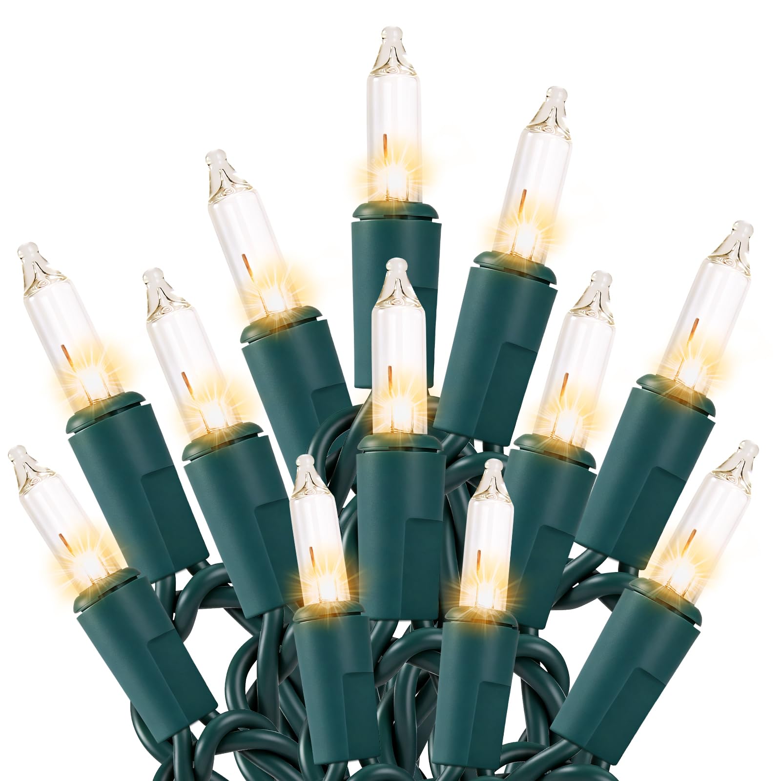 Meteds Christmas Lights 50 Count Clear Mini Lights Green Wire UL Certified Connectable Warm White String Lights for Christmas Decor (50 Count 13FT)