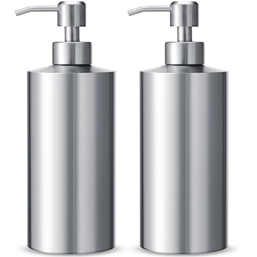 2 Pcs Large Stainless Steel Soap Dispenser(18.6 oz/550 Ml), Countertop Liquid Hand Soap Pump Bottle Rust Leak Proof Stand Free Metal Dispenser for Countertop Bathroom Kitchen Sink Hand Dish Lotion