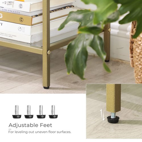 VASAGLE 39.4 Inch Console Table with 3 Shelves, Sofa Tables, Modern Entryway Table, Metal Frame, Tempered Glass Shelf, Entryway Living Room Bedroom, Metallic Gold and Transparent ULGT27G
