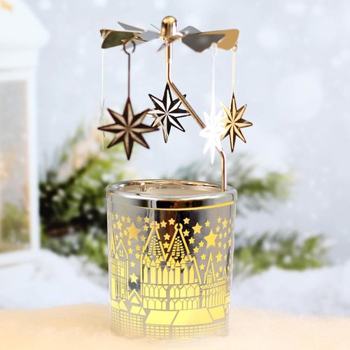 iLajao Candle Carousel - Spinning Metal Tealight Holder for Christmas & Valentine’s Day Decor | Moravian Star Design