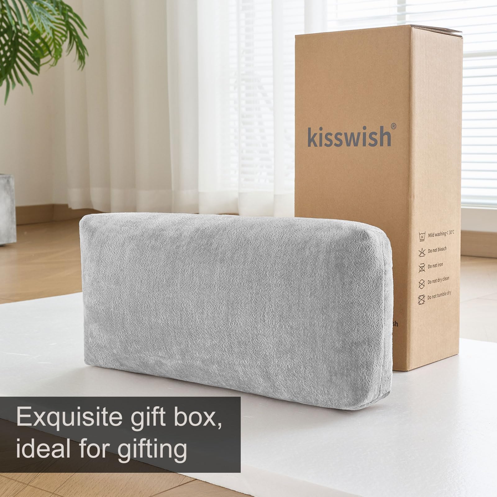 kisswish Chenille Neck Pillow for Sofa - Adjustable Headrest, Non-Slip Neck Support Cushion for Pain Relief, Comfortable Chair Pillow, Grey