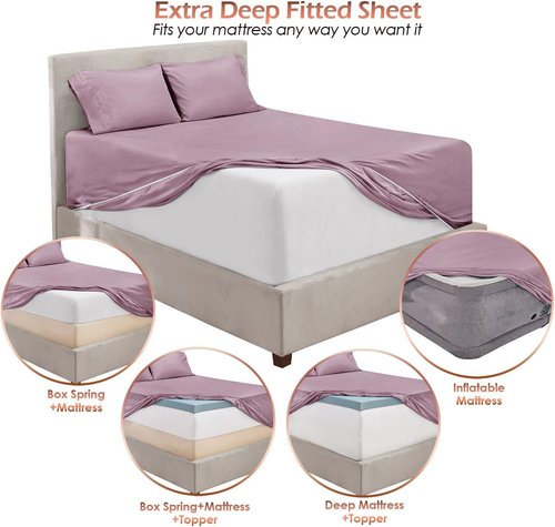 Hearth & Harbor Luxury Soft Extra Deep Pocket Sheet Set - 6 Piece Bed Set for 18-24 Inch Mattresses | Twin, Dusty Purple