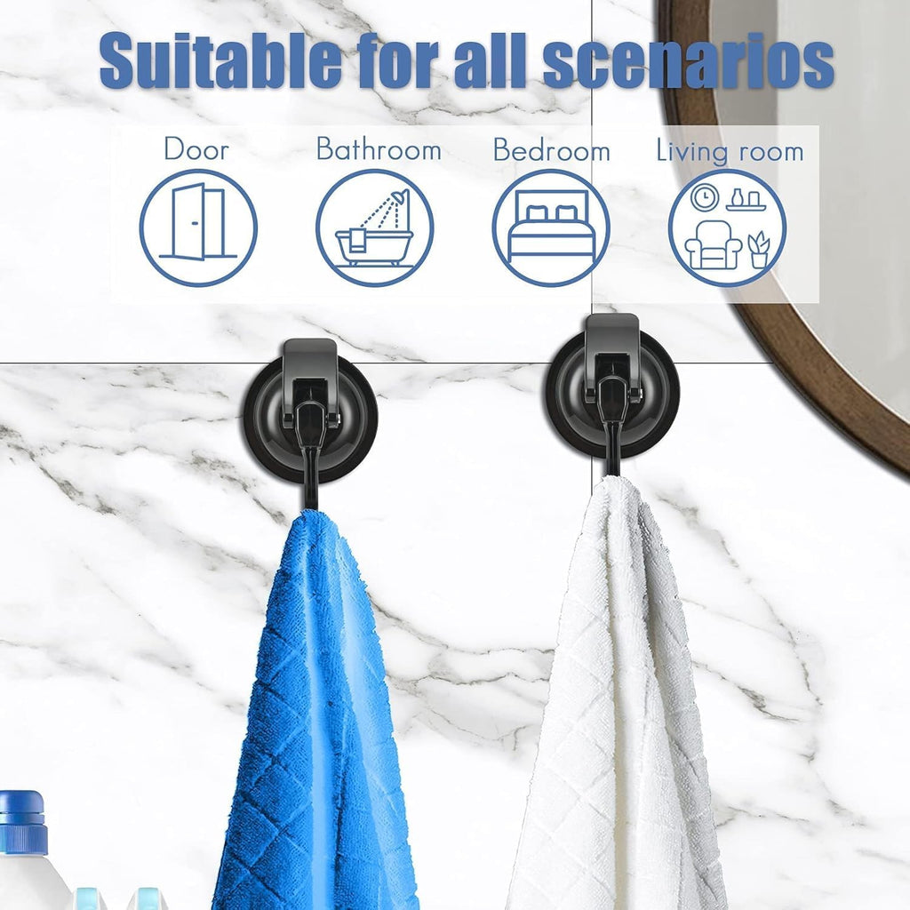 Skiennix Heavy Duty Vacuum Suction Cup Hooks - Easy Install & Remove | Black, 2-Pack for Kitchen & Bathroom