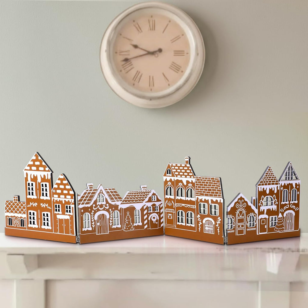Thyle Wooden Christmas Houses Set - Rustic Gingerbread House Decor for Tabletop & Shelf | Xmas Village Centerpiece
