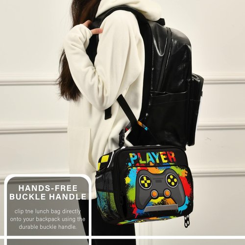 Glaphy Colorful Video Game Lunch Bag, Cooler Lunch Tote Box Insulated Lunch Bags Food Container for Boys Girls Kids