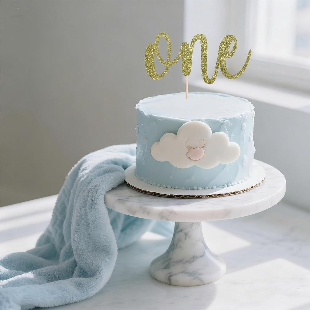 ONE Cake Topper - Bright Yellow Glitter 1st Birthday Decoration | Perfect for Baby Showers & Parties