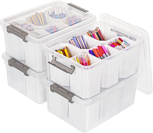 Citylife 17 QT Clear Plastic Storage Bins - Stackable Multipurpose Organizers with Lids | 4 Pack