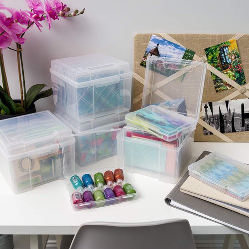 IRIS USA Photo Organizer - 5" x 7" Storage Box with Handle & 6 Inner Cases for Easy Organization - Clear