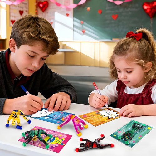 SpringFlower 28 Pack Valentine's Day Cards for Kids, Valentines Greeting Cards With Sticky Wall Climbing Men Ninja Toys for Boys Girls School Classroom Gifts Exchange, Valentine's Prizes Party Favors