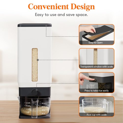 Lifewit Rice Dispenser 25 Lbs(11.3kg), Rice Storage Container Sealed Moisture Proof with Measuring Cup for Kitchen Pantry Household, BPA-Free, 1 Pack Black