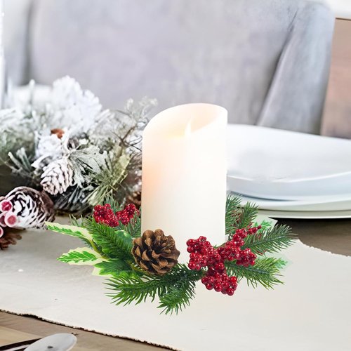 Caxchiling Mini Candle Wreaths - 4 Pcs with Pine Cones for Wedding & Home Decor | Versatile Table & Window Accent