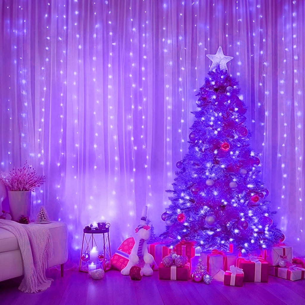Minetom 300 LED Purple Halloween Curtain Lights - Dimmable Fairy Lights with Remote & Timer | USB Powered, 8 Modes for Indoor Decor