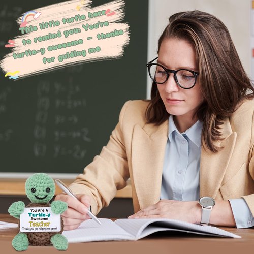 4THFARMES Mini Funny Turtle Teacher Appreciation Gifts for Women Men, End of Year Thank You Teacher Gifts Ideas, Personalized Cool Small Cute Stuff Things, Handmade Emotional Positive Crochet Turtle