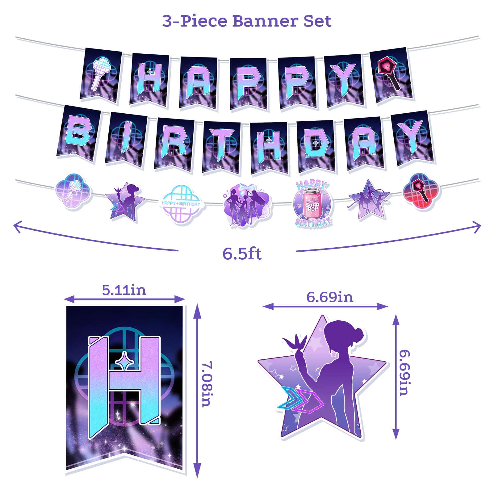 Music Hunter Birthday Banner Set - Includes 2 Happy Birthday Banners & 1 Prop Garland for Magical Music Themed Party Decorations, Easy to Hang Singer Theme Party Supplies