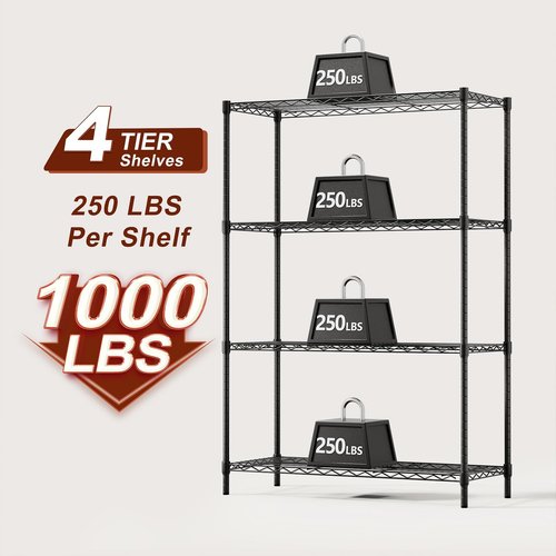 BestOffice | Heavy-Duty 4-Tier Wire Storage Shelves | 36x14x54 | Black | Adjustable Racks | No-Tool Assembly