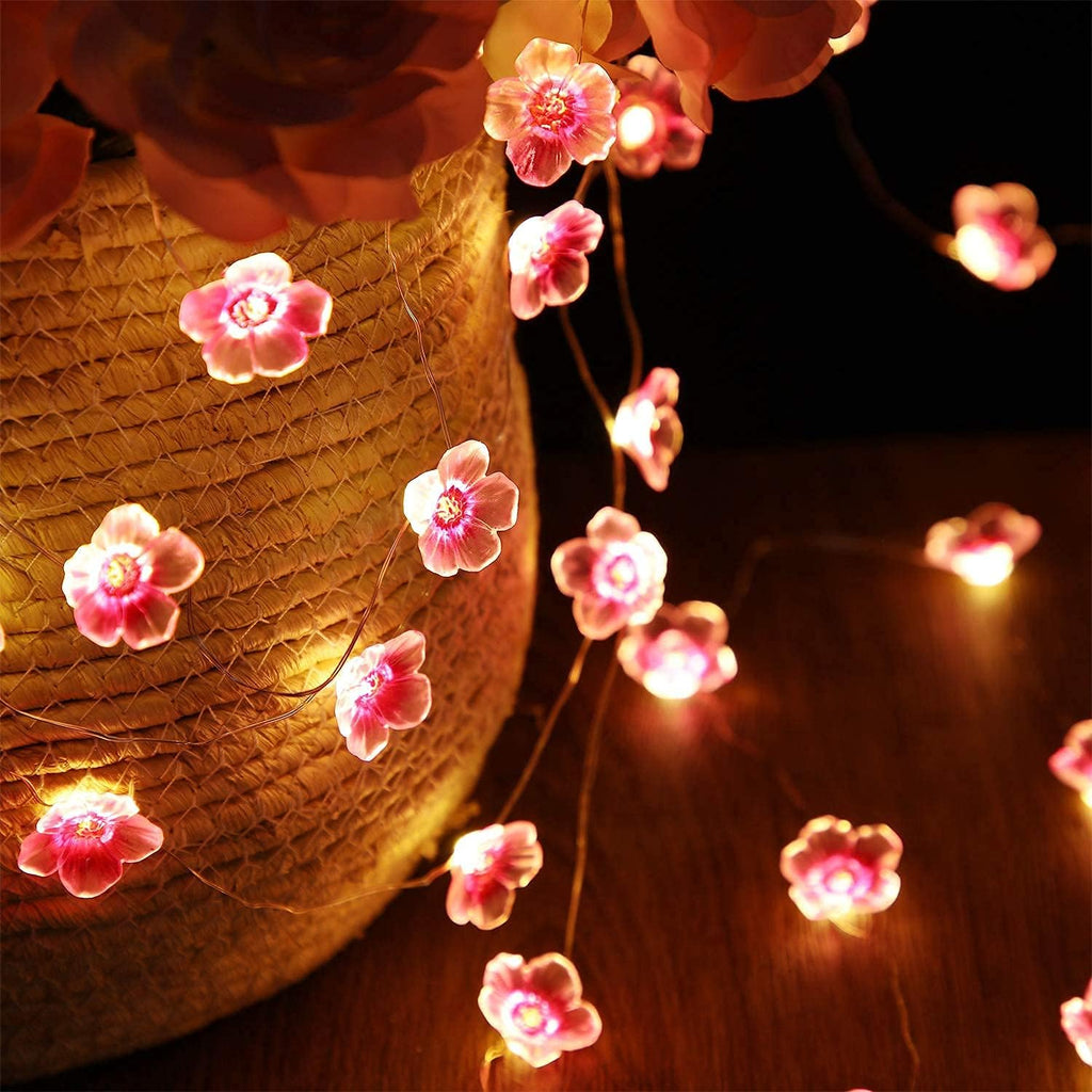 Mudder Cherry Blossom String Lights - 13 FT, 40 LEDs, USB & Battery Operated, Pink Fairy Lights for Indoor/Outdoor Decor