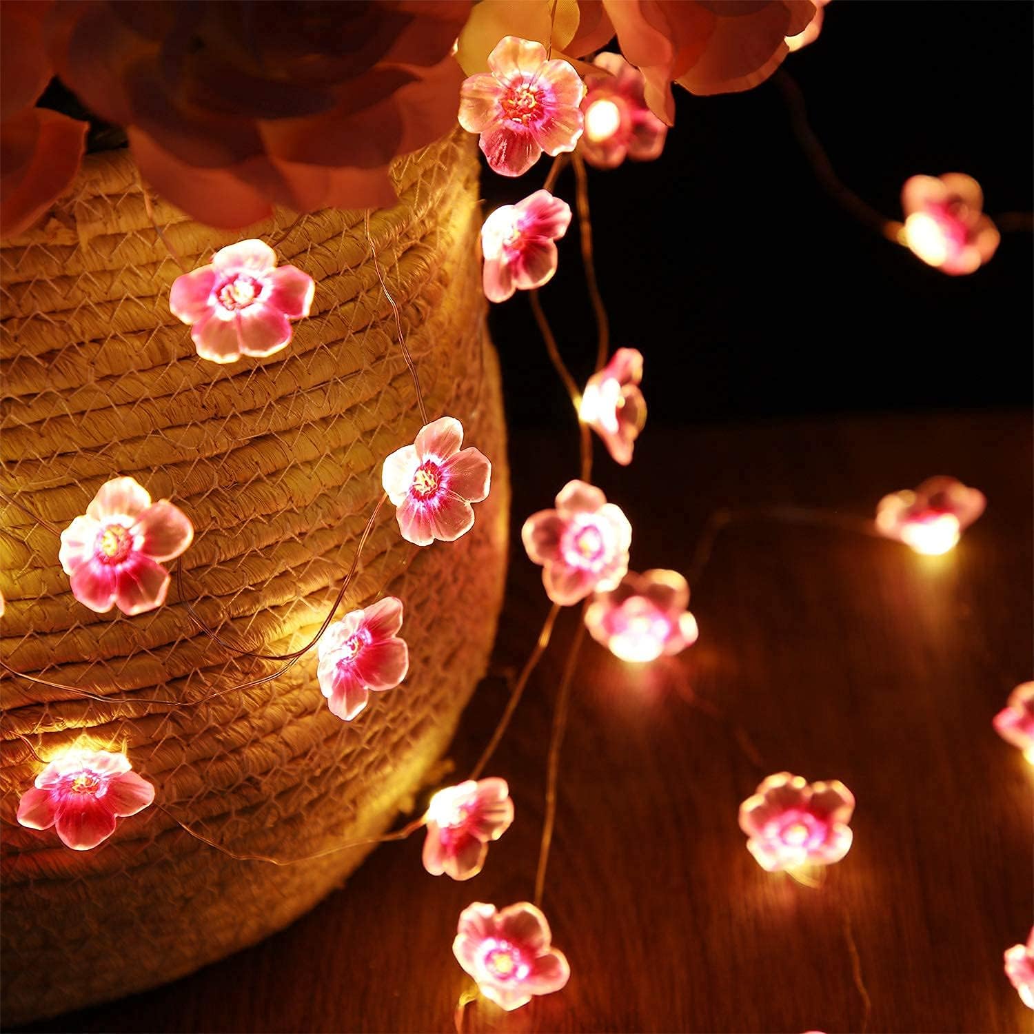 Mudder Cherry Blossom String Lights - 13 FT, 40 LEDs, USB & Battery Operated, Pink Fairy Lights for Indoor/Outdoor Decor
