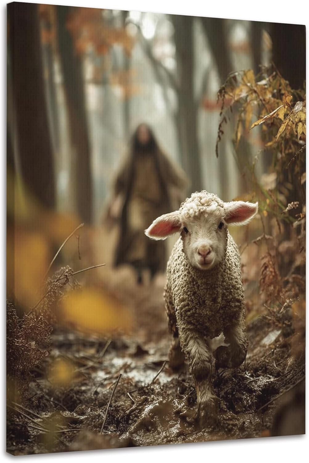 WOTYPU Jesus and the Lamb Christian Wall Art Decor, Christian Home Decor, Jesus Leaves the 99 Sheep Religious Framed Canvas Prints Poster Wall Decorations for Prayer Home Living Room Bedroom, 11x14