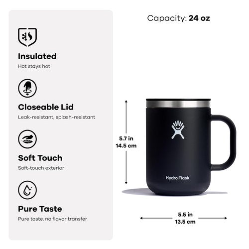 Hydro Flask Coffee Mug – Insulated Stainless Steel, Non Spill, Leak Resistant Travel Mug 24 Oz Reef Pink