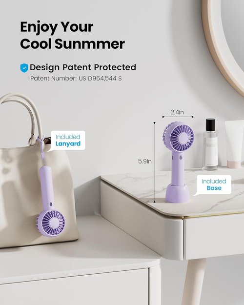 Gaiatop Mini Portable Fan - Lightweight USB Rechargeable Handheld & Desktop Fan | Cute Purple Design