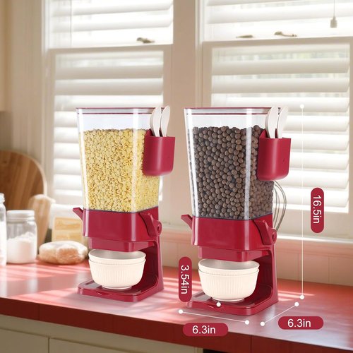 Osacoe Cereal Dispenser Countertop Red 2 Pack with Creal Bowls Spoons Cutlery Box, Cereal Containers Storage - Not Easy to Crush Food, Dry Food Dispenser For Pantry Candy Snack