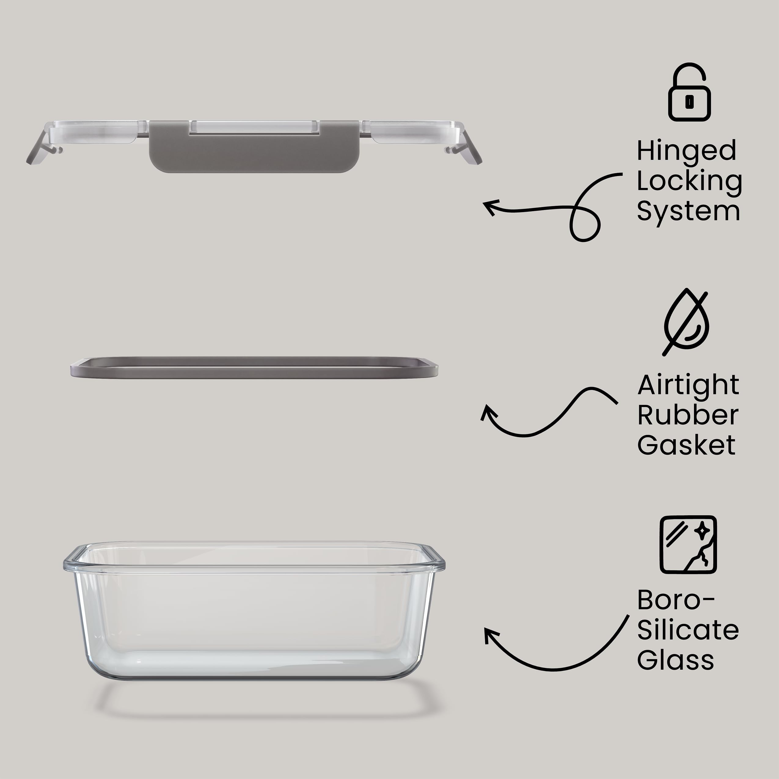 Bakken Borosilicate Glass Food Storage Containers with Lids 24 Pieces, BPA-Free Stackable Lunch & Leftover Containers, Microwave, Freezer & Dishwasher Safe, 100% Airtight Leak-Proof, Gray