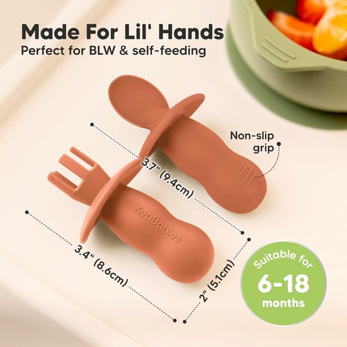 KeaBabies Silicone Baby Spoons & Forks Set - 4-Pack Utensils for Self-Feeding, BPA-Free, Terracotta