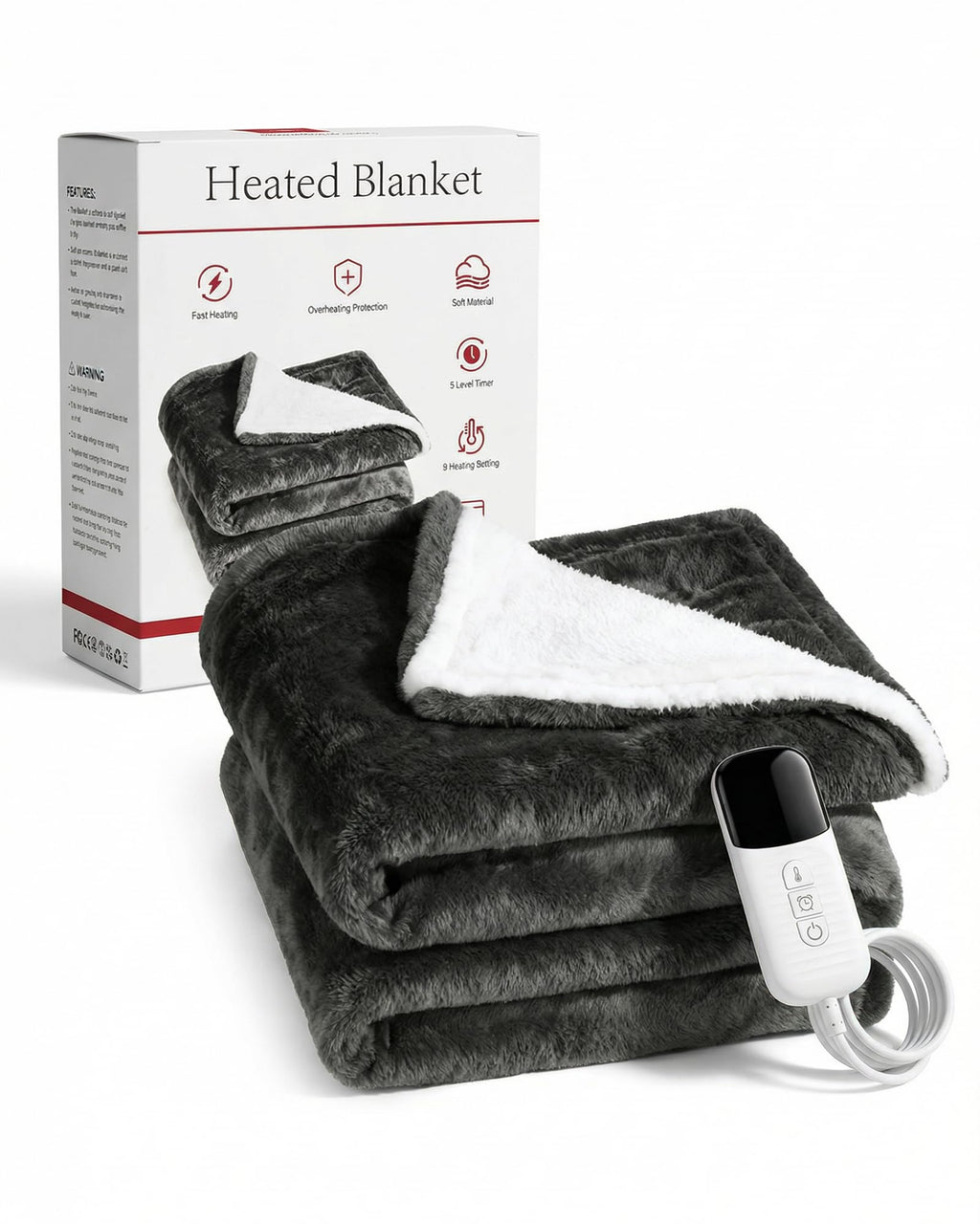 Predoks Heated Blanket, 50”x60” Throw Size Electric Blanket with Auto Shut-Off, Ultra Soft Flannel Fleece Fast Heating Blanket, Overheat Protection, Machine Washable for Home & Bedroom