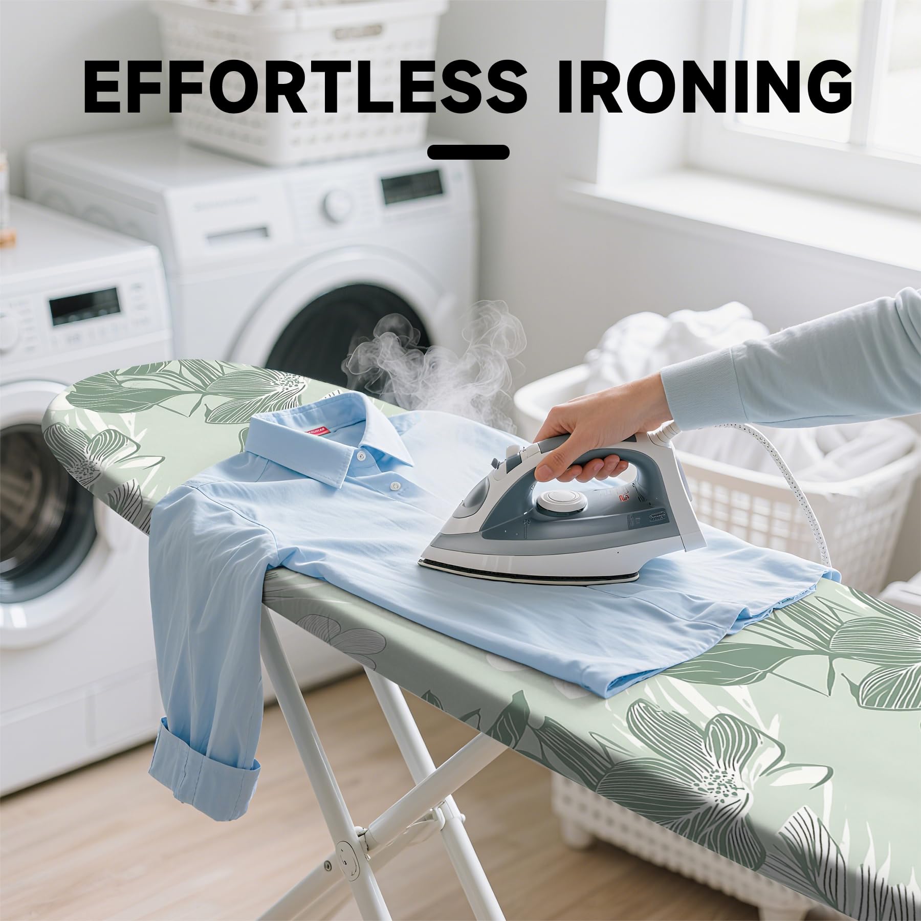 seewan Quick Install Ironing Board Cover 17" x 55" Ironing Board Cover with Nose Strap Pocket and Elastic Sides Anti-Slip and Heat-Resistant Stylish Home Ironing Board