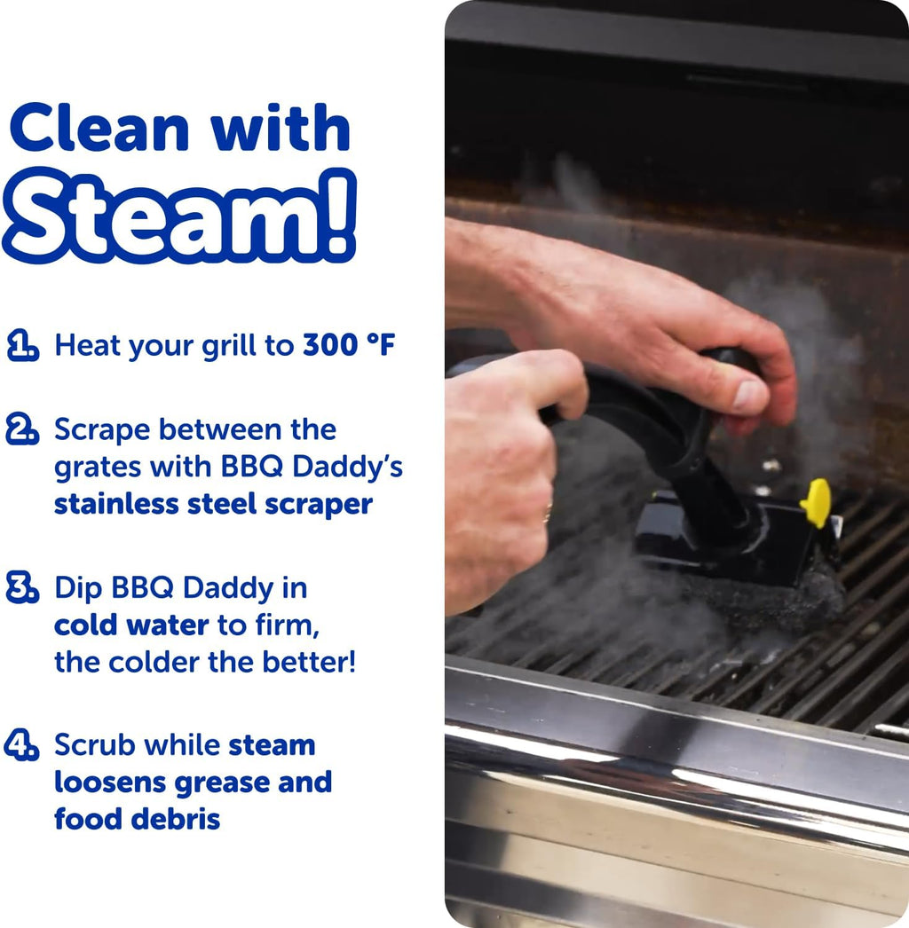 Scrub Daddy BBQ Daddy Grill Cleaner Kit - Bristle-Free Brush & 2 Steel Scour Sponges | Built-In Scraper