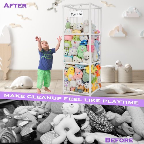JAWNLITY Stuffed Animals Zoo Storage, 330L Large PVC Stuffed Animal Holder Stuffy Organizer, Easy-Access Plush Toy Storage Cage for Toddler Playroom, Bedroom