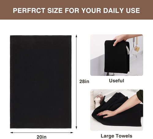 Homaxy 100% Cotton Kitchen Dish Towels - Ultra Soft & Absorbent Quick Drying, 20 x 28 Inches, Black | 4-Pack